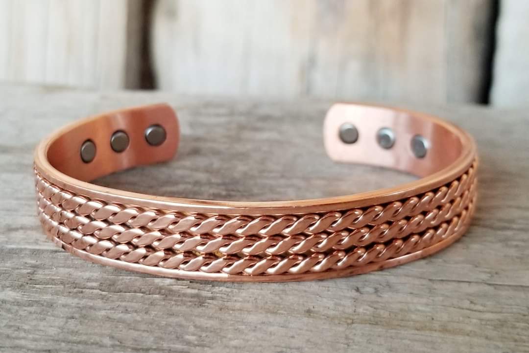 Copper cuff bracelet with magnets