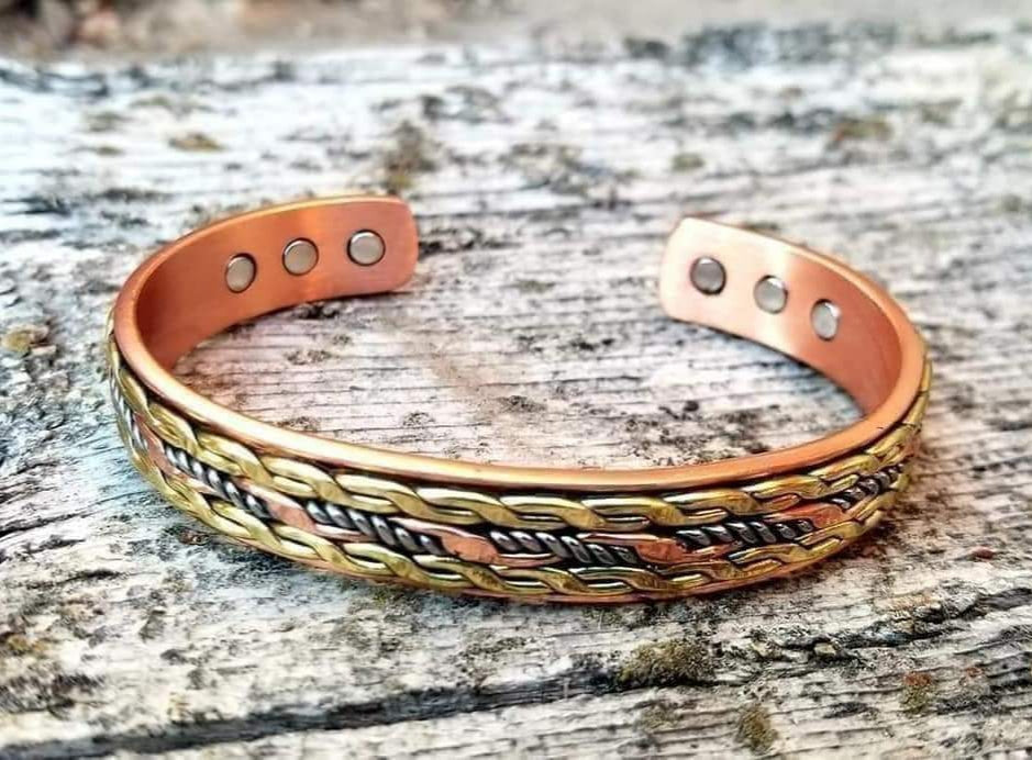 Copper cuff bracelet with magnets