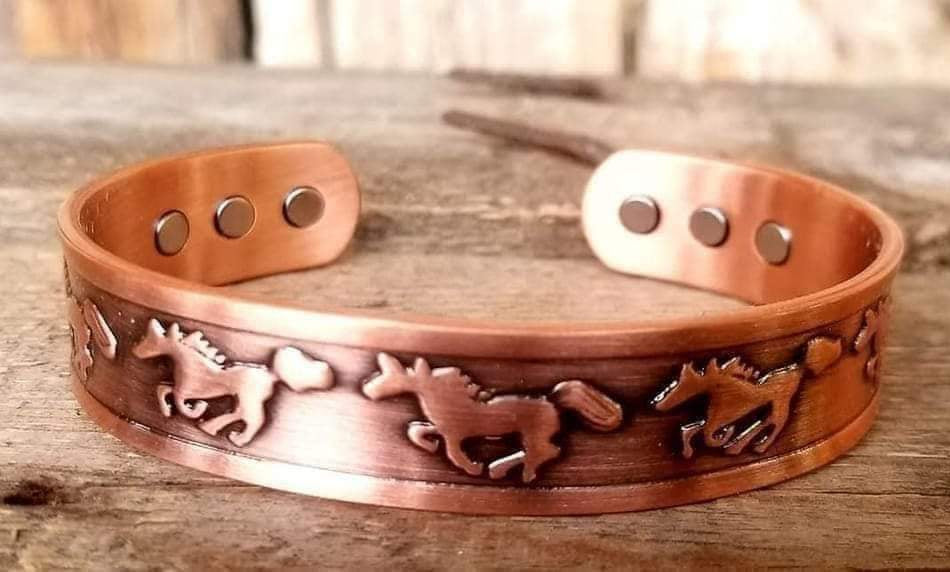 Copper cuff bracelet with magnets