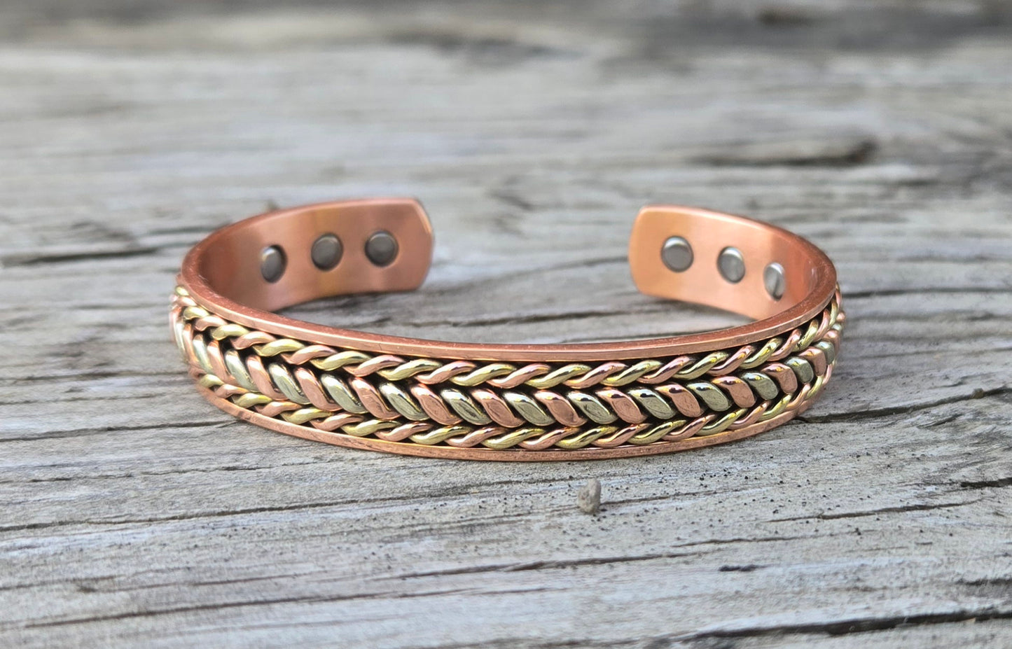 Copper cuff bracelet with magnets