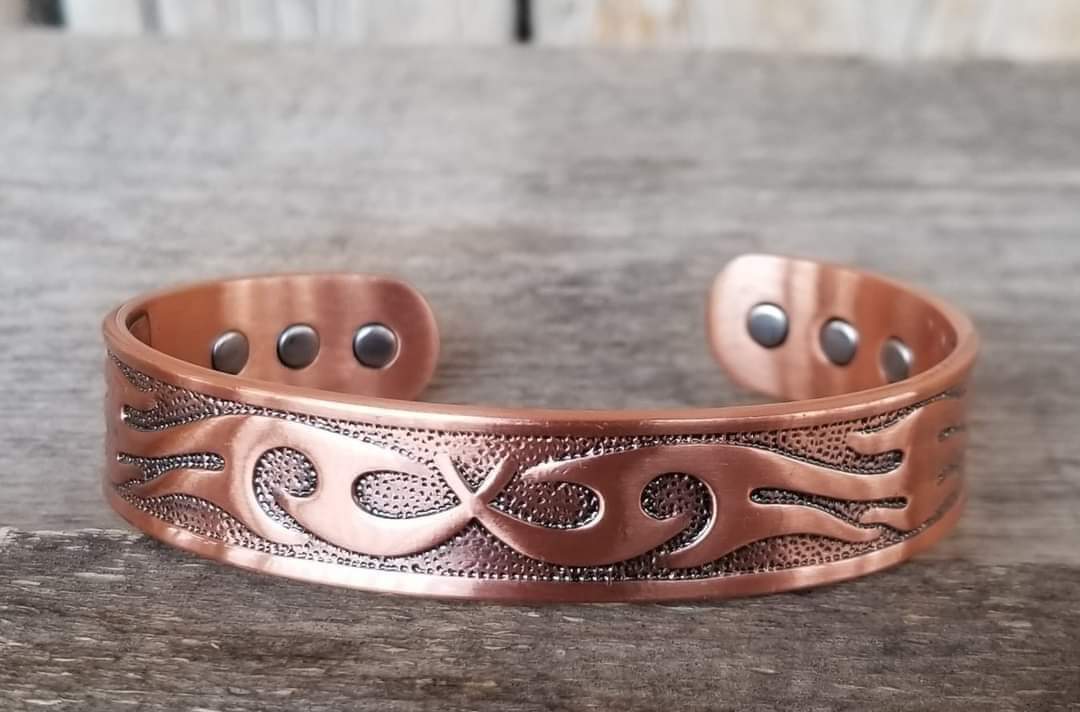 Copper cuff bracelet with magnets