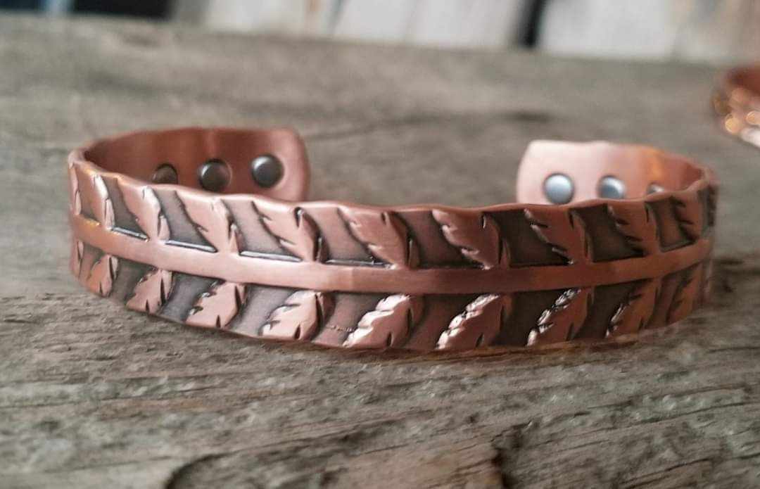 Copper cuff bracelet with magnets