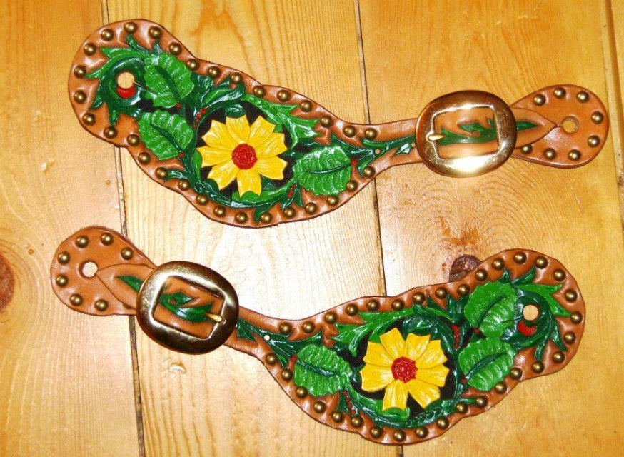 Tooled and painted spur straps